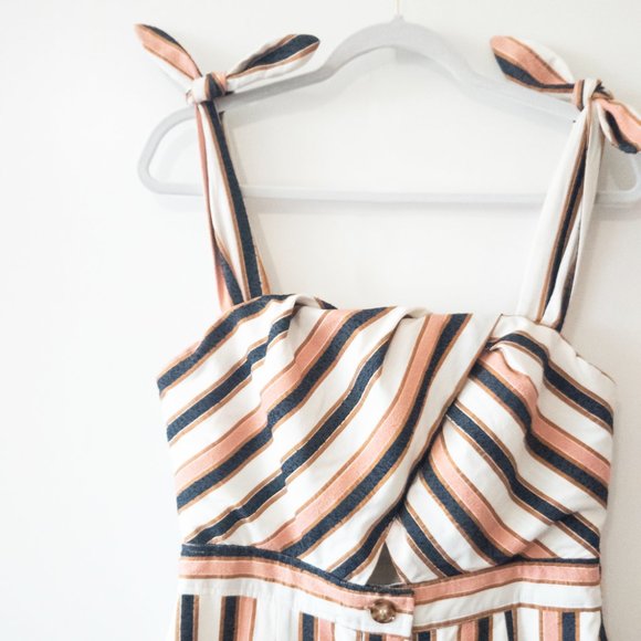 Gianni Bini Striped Button Down Cut Out Midi Dress Size L Like New - Picture 8 of 16